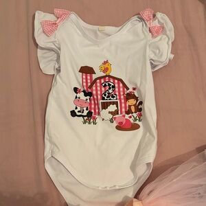 Farm Animal Print White Kids One Piece